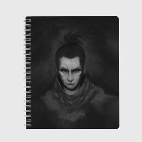 Тетрадь с принтом Sekiro Art в Курске, 100% бумага | 48 листов, плотность листов — 60 г/м2, плотность картонной обложки — 250 г/м2. Листы скреплены сбоку удобной пружинной спиралью. Уголки страниц и обложки скругленные. Цвет линий — светло-серый
 | Тематика изображения на принте: art | die | game | ninja | sekiro | shadows | twice | арт | игра | ниндзя | самураи | самурай | синобу | япония