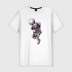 Мужская футболка хлопок Slim с принтом Астронавт в Курске, 92% хлопок, 8% лайкра | приталенный силуэт, круглый вырез ворота, длина до линии бедра, короткий рукав | астронавт | космонавт | луна | рисунок | человек