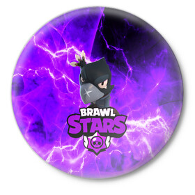 Значок с принтом BRAWL STARS CROW в Курске,  металл | круглая форма, металлическая застежка в виде булавки | 2020 | android | brawl stars | crow | games | leon | mobile game | stars | бравл старс | ворон | игры | леон | мобильные игры
