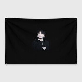 Флаг-баннер с принтом BTS Jeon JungKook в Курске, 100% полиэстер | размер 67 х 109 см, плотность ткани — 95 г/м2; по краям флага есть четыре люверса для крепления | bts | jeon | jungkook | бтс | чонгук