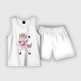 Детская пижама с шортами хлопок с принтом Dabbing Unicorn в Курске,  |  | best | dab | dabbig | dance | freedom | hip hop | music | rap | unicorn | даб | даббинг | единорог | крутой | лучший | музыка | рэп | рэпер | свобода | танец | хип хоп