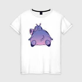Женская футболка хлопок с принтом Бегемотик в Курске, 100% хлопок | прямой крой, круглый вырез горловины, длина до линии бедер, слегка спущенное плечо | hippo | бегемот | бегемотик | гиппопотам
