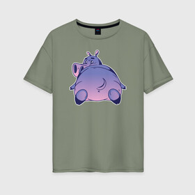 Женская футболка хлопок Oversize с принтом Бегемотик в Курске, 100% хлопок | свободный крой, круглый ворот, спущенный рукав, длина до линии бедер
 | hippo | бегемот | бегемотик | гиппопотам