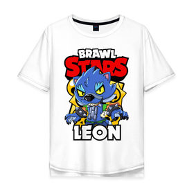 Мужская футболка хлопок Oversize с принтом BRAWL STARS WEREWOLF LEON в Курске, 100% хлопок | свободный крой, круглый ворот, “спинка” длиннее передней части | brawl stars | brawl stars werewolf leon | brawler | leon | werewolf | бравл старз | бравлер | волк | леон | оборотень | оборотень леон