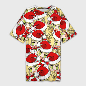 Платье-футболка 3D с принтом Padoru паттерн в Курске,  |  | padoru | аниме | мем | новый год | падору | тянки | чиби | чибик