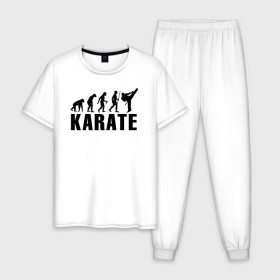 Мужская пижама хлопок с принтом Karate Evolution в Курске, 100% хлопок | брюки и футболка прямого кроя, без карманов, на брюках мягкая резинка на поясе и по низу штанин
 | боевое искусство | боец | карате | каратэ | каратэ боец | каратэ воин | каратэ до | карте кёкусинкай | кёкусинкай | киокусинкай | пустая рука | путь пустой руки | рука тан | самооборона