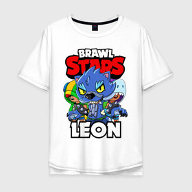 Мужская футболка хлопок Oversize с принтом BRAWL STARS LEON в Курске, 100% хлопок | свободный крой, круглый ворот, “спинка” длиннее передней части | brawl stars | brawl stars leon | brawler | leon | shark | werewolf | акула | бравл старз | бравлер | леон | оборотень