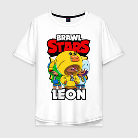 Мужская футболка хлопок Oversize с принтом BRAWL STARS LEON в Курске, 100% хлопок | свободный крой, круглый ворот, “спинка” длиннее передней части | brawl stars | brawl stars leon | brawler | leon | sally | shark | акула | бравл старз | бравлер | леон | салли