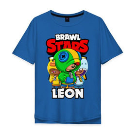 Мужская футболка хлопок Oversize с принтом BRAWL STARS LEON в Курске, 100% хлопок | свободный крой, круглый ворот, “спинка” длиннее передней части | brawl stars | brawl stars leon | brawler | leon | sally | shark | акула | бравл старз | бравлер | леон | салли