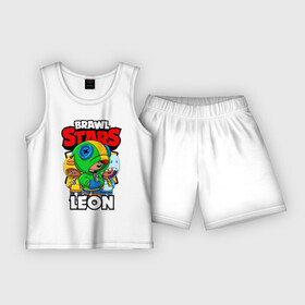 Детская пижама с шортами хлопок с принтом BRAWL STARS LEON в Курске,  |  | brawl stars | brawl stars leon | brawler | leon | sally | shark | акула | бравл старз | бравлер | леон | салли