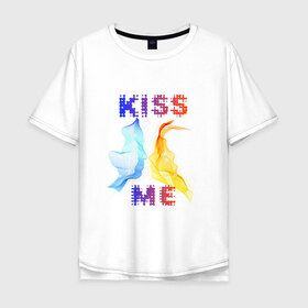 Мужская футболка хлопок Oversize с принтом Kiss Me в Курске, 100% хлопок | свободный крой, круглый ворот, “спинка” длиннее передней части | cyber | kiss | абстракция | волны | любовь | поцелуй