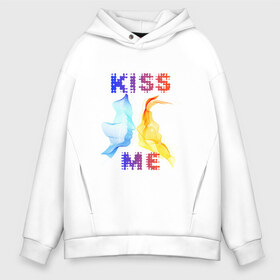 Мужское худи Oversize хлопок с принтом Kiss Me в Курске, френч-терри — 70% хлопок, 30% полиэстер. Мягкий теплый начес внутри —100% хлопок | боковые карманы, эластичные манжеты и нижняя кромка, капюшон на магнитной кнопке | cyber | kiss | абстракция | волны | любовь | поцелуй