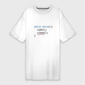Платье-футболка хлопок с принтом Code  sleep в Курске,  |  | c | c++ | code | coder | computer | hacker | java | programm | tag | жизнь | код | кодер | программа | программист | сон | хакер | хочу спать