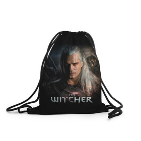 Рюкзак-мешок 3D с принтом THE WITCHER в Курске, 100% полиэстер | плотность ткани — 200 г/м2, размер — 35 х 45 см; лямки — толстые шнурки, застежка на шнуровке, без карманов и подкладки | geralt | netflix | the witcher | witcher | ведьмак | геральт | йенифер | нетфликс | сериал ведьмак | трисс | цири