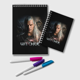 Блокнот с принтом THE WITCHER в Курске, 100% бумага | 48 листов, плотность листов — 60 г/м2, плотность картонной обложки — 250 г/м2. Листы скреплены удобной пружинной спиралью. Цвет линий — светло-серый
 | Тематика изображения на принте: geralt | netflix | the witcher | witcher | ведьмак | геральт | йенифер | нетфликс | сериал ведьмак | трисс | цири