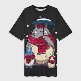 Платье-футболка 3D с принтом My Neighbor Totoro зонт от снега в Курске,  |  | Тематика изображения на принте: anime | hayao miyazaki | japanese | meme | miyazaki | piano | studio ghibli | tokyo | totoro | гибли | котобус | мой | сосед | сусуватари | тонари | тоторо | хаяо миядзаки
