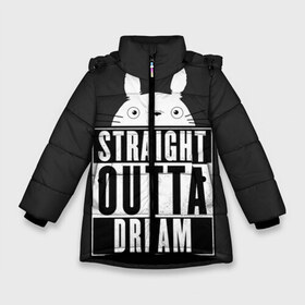 Зимняя куртка для девочек 3D с принтом Тоторо Straight outta dream в Курске, ткань верха — 100% полиэстер; подклад — 100% полиэстер, утеплитель — 100% полиэстер. | длина ниже бедра, удлиненная спинка, воротник стойка и отстегивающийся капюшон. Есть боковые карманы с листочкой на кнопках, утяжки по низу изделия и внутренний карман на молнии. 

Предусмотрены светоотражающий принт на спинке, радужный светоотражающий элемент на пуллере молнии и на резинке для утяжки. | Тематика изображения на принте: anime | hayao miyazaki | japanese | meme | miyazaki | piano | studio ghibli | tokyo | totoro | гибли | котобус | мой | сосед | сусуватари | тонари | тоторо | хаяо миядзаки