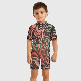 Детский купальный костюм 3D с принтом Узор хохломы в Курске, Полиэстер 85%, Спандекс 15% | застежка на молнии на спине | коричневый | розовый | росписи | узор | узоры | хахлама | хахлома | хохлама | хохлома