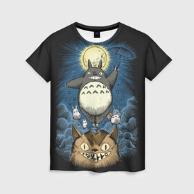 Женская футболка 3D с принтом My Neighbor Totoro кот и заяц в Курске, 100% полиэфир ( синтетическое хлопкоподобное полотно) | прямой крой, круглый вырез горловины, длина до линии бедер | anime | hayao miyazaki | japanese | meme | miyazaki | piano | studio ghibli | tokyo | totoro | гибли | котобус | мой | сосед | сусуватари | тонари | тоторо | хаяо миядзаки