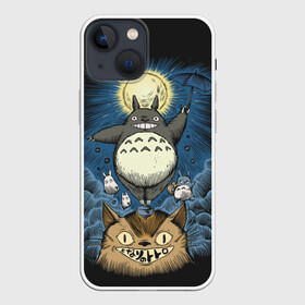 Чехол для iPhone 13 mini с принтом My Neighbor Totoro кот и заяц в Курске,  |  | anime | hayao miyazaki | japanese | meme | miyazaki | piano | studio ghibli | tokyo | totoro | гибли | котобус | мой | сосед | сусуватари | тонари | тоторо | хаяо миядзаки