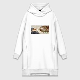 Платье-худи хлопок с принтом Сотворение Адама и кот в Курске,  |  | mem | memes | весело | искусство | кот | котик | мем | прикол | сотворение адама