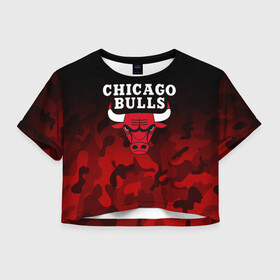 Женская футболка Crop-top 3D с принтом CHICAGO BULLS | ЧИКАГО БУЛЛС в Курске, 100% полиэстер | круглая горловина, длина футболки до линии талии, рукава с отворотами | bulls | chicago | chicago bulls | nba | red bulls | usa | америка | быки | нба | сша | чикаго буллс