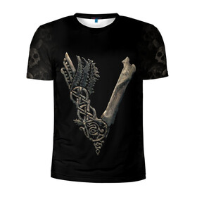 Мужская футболка 3D спортивная с принтом Vikings (bones logo) в Курске, 100% полиэстер с улучшенными характеристиками | приталенный силуэт, круглая горловина, широкие плечи, сужается к линии бедра | bones | good | skull | viking | vikings | бог | викинг | викинги | кости | скандинавы | череп | язычник