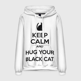 Мужская толстовка 3D с принтом Обними своего черного кота в Курске, 100% полиэстер | двухслойный капюшон со шнурком для регулировки, мягкие манжеты на рукавах и по низу толстовки, спереди карман-кенгуру с мягким внутренним слоем. | black cat | cat | keep calm | кип калм | парные | подарок | черный кот