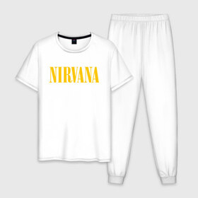 Мужская пижама хлопок с принтом NIRVANA в Курске, 100% хлопок | брюки и футболка прямого кроя, без карманов, на брюках мягкая резинка на поясе и по низу штанин
 | nirvana | smile | курт кобейн | нирвана | смайл