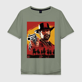 Мужская футболка хлопок Oversize с принтом red dead redemption 2 в Курске, 100% хлопок | свободный крой, круглый ворот, “спинка” длиннее передней части | red dead redemption 2