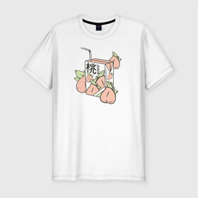 Мужская футболка премиум с принтом Персиковый Сок в Курске, 92% хлопок, 8% лайкра | приталенный силуэт, круглый вырез ворота, длина до линии бедра, короткий рукав | japan | japanese | juice | peach | urban | urban style | персик | сок | стиль | урбан | япония | японский стиль