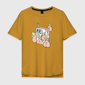 Мужская футболка хлопок Oversize с принтом Персиковый Сок в Курске, 100% хлопок | свободный крой, круглый ворот, “спинка” длиннее передней части | Тематика изображения на принте: japan | japanese | juice | peach | urban | urban style | персик | сок | стиль | урбан | япония | японский стиль