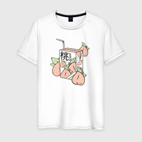 Мужская футболка хлопок с принтом Персиковый Сок в Курске, 100% хлопок | прямой крой, круглый вырез горловины, длина до линии бедер, слегка спущенное плечо. | Тематика изображения на принте: japan | japanese | juice | peach | urban | urban style | персик | сок | стиль | урбан | япония | японский стиль