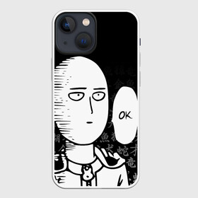 Чехол для iPhone 13 mini с принтом САЙТАМА НА ФОНЕ ИЕРОГЛИФОВ   SAITAMA OKEY в Курске,  |  | one punch man | onepunchman | oppai | saitama | ван панч мен | ванпанчмен | макото миядзаки | сайтама | человек один удар