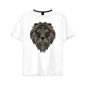 Женская футболка хлопок Oversize с принтом Metallized Lion в Курске, 100% хлопок | свободный крой, круглый ворот, спущенный рукав, длина до линии бедер
 | голова льва | знак зодиака лев | знак льва | зодиак лев | лев | лев гороскоп | львиный | львиный портрет