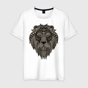 Мужская футболка хлопок с принтом Metallized Lion в Курске, 100% хлопок | прямой крой, круглый вырез горловины, длина до линии бедер, слегка спущенное плечо. | голова льва | знак зодиака лев | знак льва | зодиак лев | лев | лев гороскоп | львиный | львиный портрет