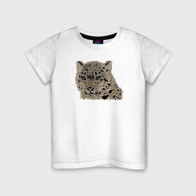 Детская футболка хлопок с принтом Metallized Snow Leopard в Курске, 100% хлопок | круглый вырез горловины, полуприлегающий силуэт, длина до линии бедер | барс | ирбис | леопард | портрет барса | портрет леопарда | портрет ягуара | снежный барс | хищник | ягуар
