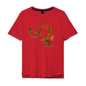 Мужская футболка хлопок Oversize с принтом Metallized Red Dragon в Курске, 100% хлопок | свободный крой, круглый ворот, “спинка” длиннее передней части | азиатский дракон | восточный дракон | год дракона | дракон | змей | китайский дракон | китайский змей | красный дракон | металлический дракон | огненный дракон | японский дракон | яркий дракон