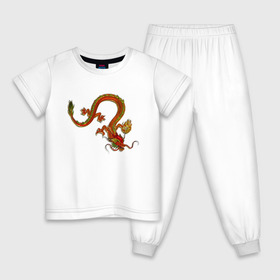 Детская пижама хлопок с принтом Metallized Red Dragon в Курске, 100% хлопок |  брюки и футболка прямого кроя, без карманов, на брюках мягкая резинка на поясе и по низу штанин
 | Тематика изображения на принте: азиатский дракон | восточный дракон | год дракона | дракон | змей | китайский дракон | китайский змей | красный дракон | металлический дракон | огненный дракон | японский дракон | яркий дракон