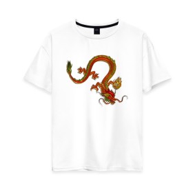 Женская футболка хлопок Oversize с принтом Metallized Red Dragon в Курске, 100% хлопок | свободный крой, круглый ворот, спущенный рукав, длина до линии бедер
 | азиатский дракон | восточный дракон | год дракона | дракон | змей | китайский дракон | китайский змей | красный дракон | металлический дракон | огненный дракон | японский дракон | яркий дракон