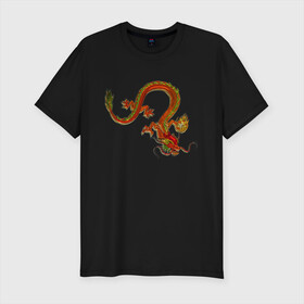 Мужская футболка хлопок Slim с принтом Metallized Red Dragon в Курске, 92% хлопок, 8% лайкра | приталенный силуэт, круглый вырез ворота, длина до линии бедра, короткий рукав | азиатский дракон | восточный дракон | год дракона | дракон | змей | китайский дракон | китайский змей | красный дракон | металлический дракон | огненный дракон | японский дракон | яркий дракон