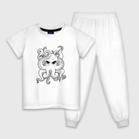Детская пижама хлопок с принтом Ктулху в Курске, 100% хлопок |  брюки и футболка прямого кроя, без карманов, на брюках мягкая резинка на поясе и по низу штанин
 | Тематика изображения на принте: ктулху | мистика | рисунок. осьминог | существо