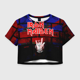Женская футболка Crop-top 3D с принтом Iron Maiden в Курске, 100% полиэстер | круглая горловина, длина футболки до линии талии, рукава с отворотами | iron maiden | англия | британия | металл | музыка | рок