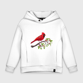 Детское худи Oversize хлопок с принтом Красный кардинал в Курске, френч-терри — 70% хлопок, 30% полиэстер. Мягкий теплый начес внутри —100% хлопок | боковые карманы, эластичные манжеты и нижняя кромка, капюшон на магнитной кнопке | Тематика изображения на принте: cardinalis cardinalis | красный кардинал | новогодняя птица | птица | птичка | рождественская птица
