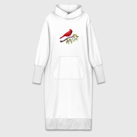 Платье удлиненное хлопок с принтом Красный кардинал в Курске,  |  | cardinalis cardinalis | красный кардинал | новогодняя птица | птица | птичка | рождественская птица