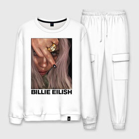 Мужской костюм хлопок с принтом BILLIE EILISH в Курске, 100% хлопок | на свитшоте круглая горловина, мягкая резинка по низу. Брюки заужены к низу, на них два вида карманов: два “обычных” по бокам и два объемных, с клапанами, расположенные ниже линии бедра. Брюки с мягкой трикотажной резинкой на поясе и по низу штанин. В поясе для дополнительного комфорта — широкие завязки | ayelish | bad guy | bellyache | bilie eilish | bilie elish | billie | billie eilish | eilish | electronic | elish | music | били айлиш | билли айлиш | эйлиш | элиш