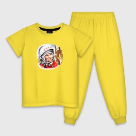 Детская пижама хлопок с принтом Гагарин № 1 в Курске, 100% хлопок |  брюки и футболка прямого кроя, без карманов, на брюках мягкая резинка на поясе и по низу штанин
 | Тематика изображения на принте: 12 апреля | alekseevich | firs | gagarin | yuri | автограф | алексеевич | апрель | астронавт | восток | гагарин | день | космонавт | космонавтики | космос | первый | поехали | россия | русский | советский | ссср | юрий