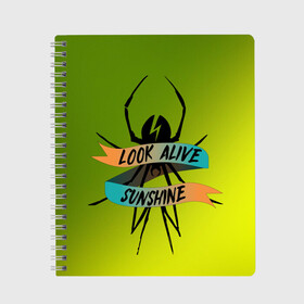 Тетрадь с принтом Look alive sunshine в Курске, 100% бумага | 48 листов, плотность листов — 60 г/м2, плотность картонной обложки — 250 г/м2. Листы скреплены сбоку удобной пружинной спиралью. Уголки страниц и обложки скругленные. Цвет линий — светло-серый
 | alive | look | my chemical | rok | romance | sunshine