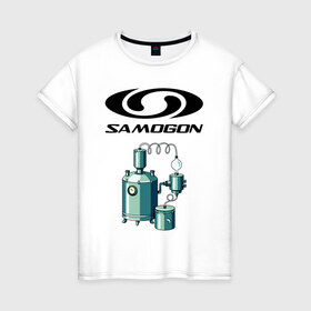 Женская футболка хлопок с принтом SAMOGON в Курске, 100% хлопок | прямой крой, круглый вырез горловины, длина до линии бедер, слегка спущенное плечо | salomon | прикол | приколы | самогон | шутка | юмор