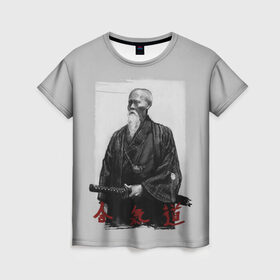 Женская футболка 3D с принтом Морихэй Уэсиба в Курске, 100% полиэфир ( синтетическое хлопкоподобное полотно) | прямой крой, круглый вырез горловины, длина до линии бедер | aikido | аикидо | айкидо | восточные единоборства | единоборства | морихей уэсиба